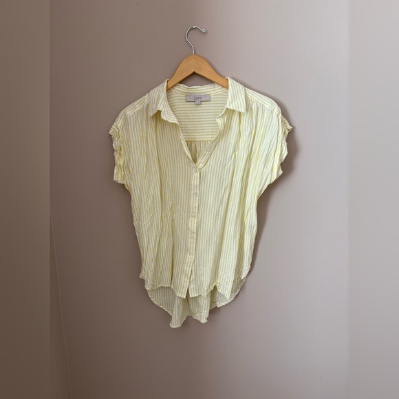 LOFT Light Yellow Striped Button Down Shirt size medium - Picture 3 of 5